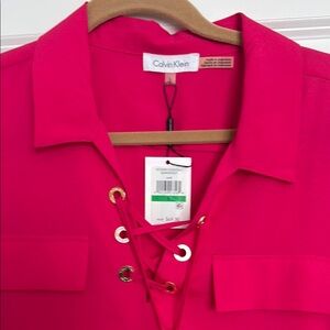 Calvin Klein Pink Lace-Up Blouse Size Large Brand New with Tags